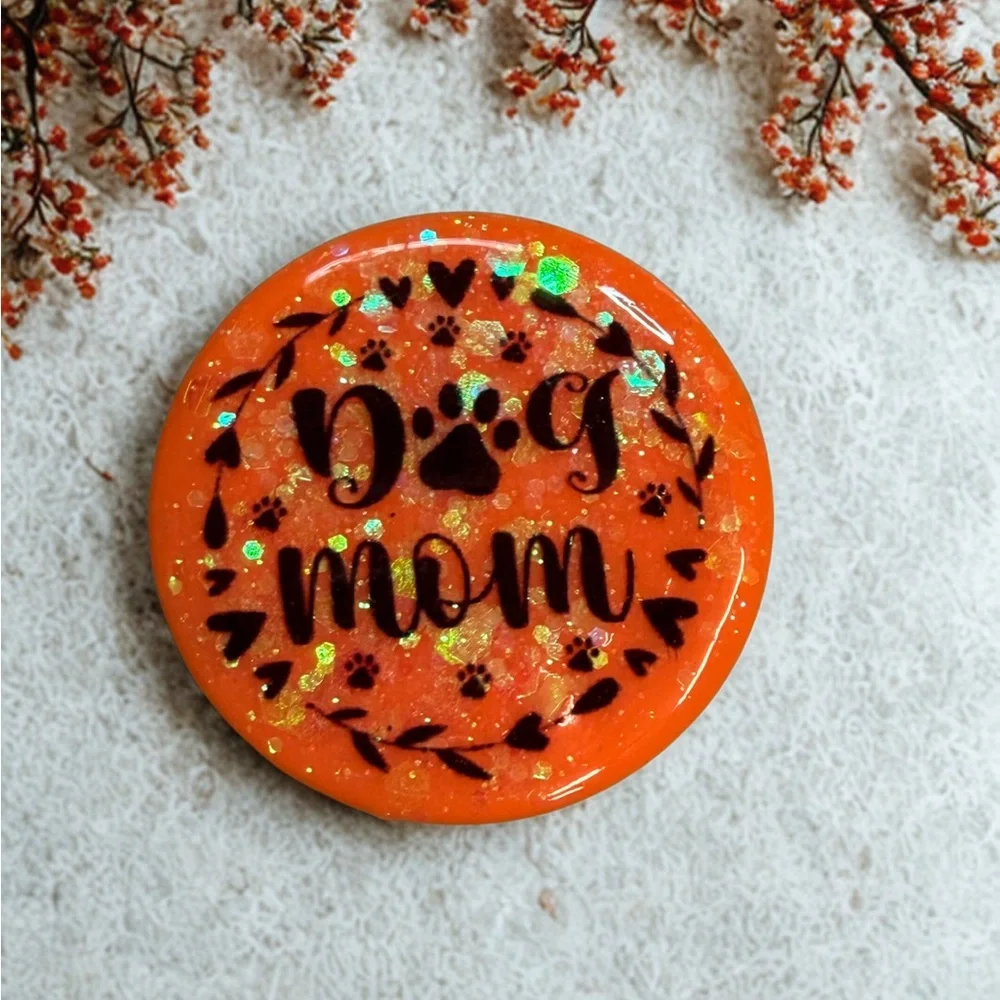 Orange Glitter Dog Mom Phone Grip